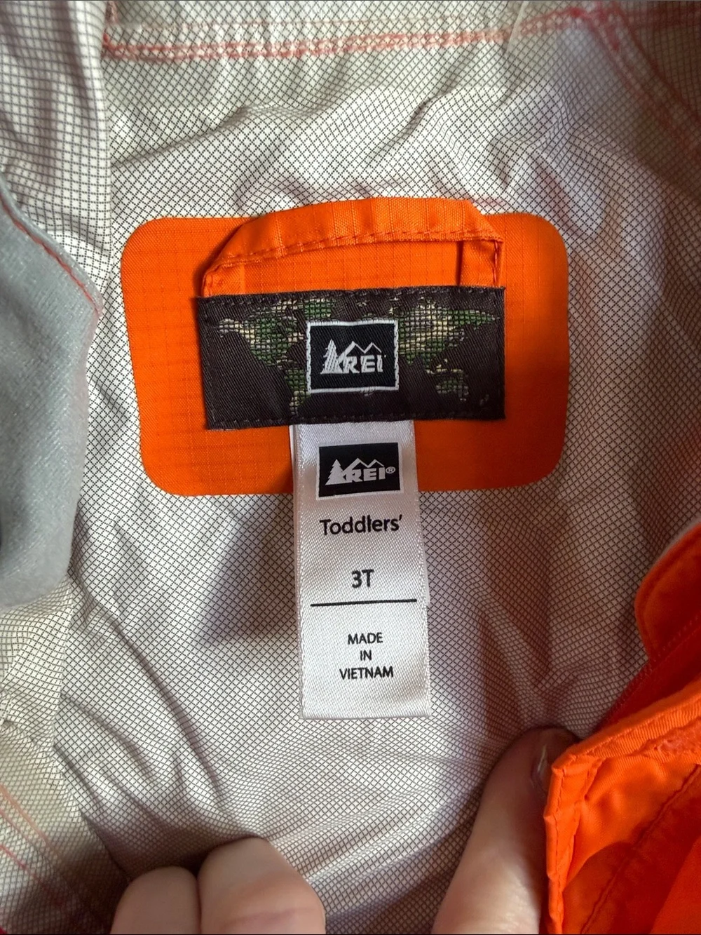 REI Kids Orange Hooded Rain Jacket with Reflective Trim